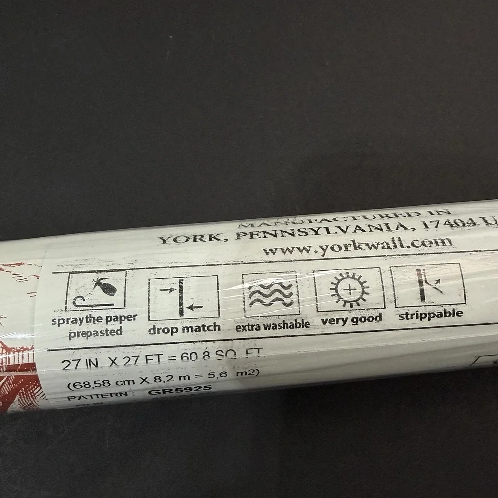 York Wallpaper 1 Roll GR5925 Seasons Toile Red White Vintage Motif Wallcoverings